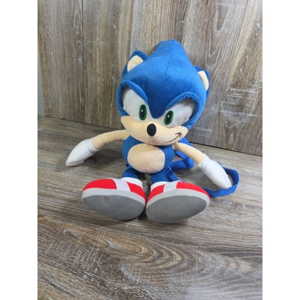 Sonic the Hedgehog Plush Backpack Blue Zip Sprite Fortnite Strap Halloween 21"